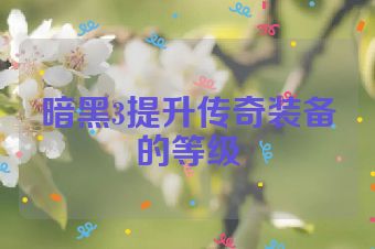 暗黑3提升传奇装备的等级