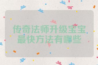 传奇法师升级宝宝最快方法有哪些