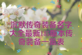 沉默传奇装备名字大全最新185版本传奇装备一览表