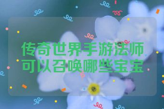 传奇世界手游法师可以召唤哪些宝宝