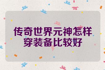 传奇世界元神怎样穿装备比较好