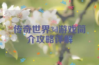 传奇世界3d游戏简介攻略详解