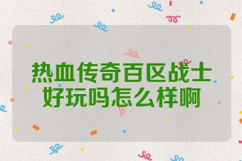 热血传奇百区战士好玩吗怎么样啊