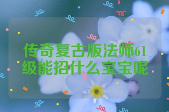传奇复古版法师61级能招什么宝宝呢