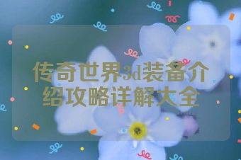 传奇世界3d装备介绍攻略详解大全