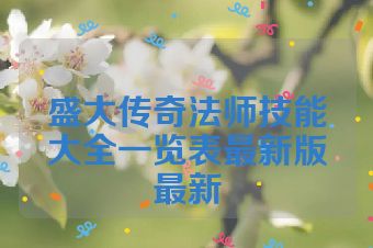 盛大传奇法师技能大全一览表最新版最新