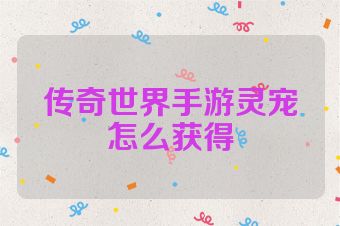 传奇世界手游灵宠怎么获得