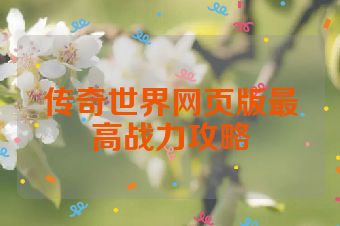 传奇世界网页版最高战力攻略