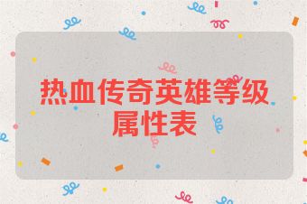 热血传奇英雄等级属性表