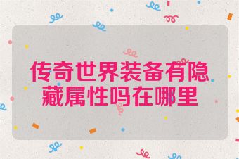 传奇世界装备有隐藏属性吗在哪里