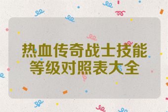 热血传奇战士技能等级对照表大全