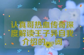 认真哥热血传奇深度解读王子异自我介绍的rap词