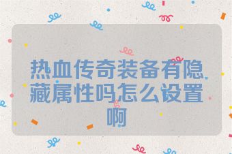 热血传奇装备有隐藏属性吗怎么设置啊