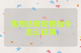 传奇法师宠物指令怎么获得