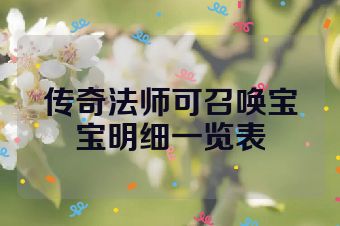 传奇法师可召唤宝宝明细一览表