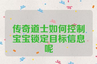 传奇道士如何控制宝宝锁定目标信息呢
