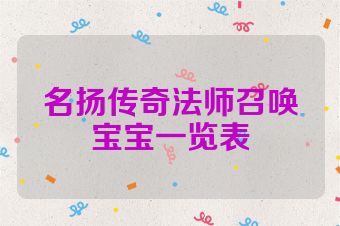 名扬传奇法师召唤宝宝一览表