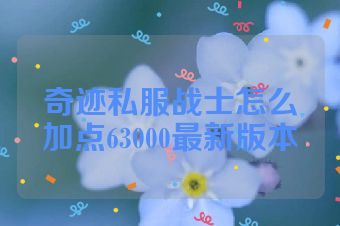 奇迹私服战士怎么加点63000最新版本