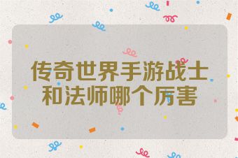 传奇世界手游战士和法师哪个厉害