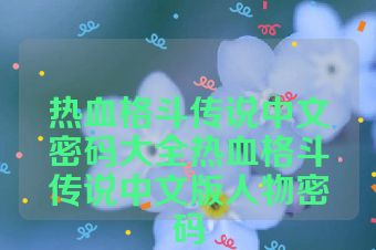 热血格斗传说中文密码大全热血格斗传说中文版人物密码