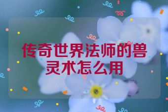 传奇世界法师的兽灵术怎么用