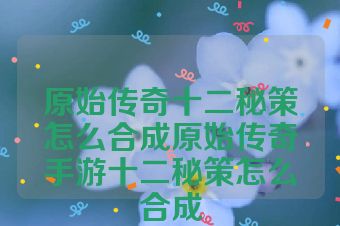 原始传奇十二秘策怎么合成原始传奇手游十二秘策怎么合成
