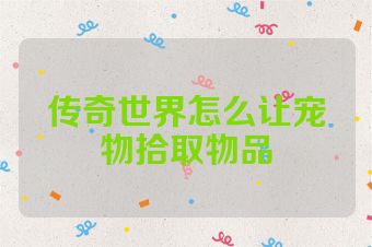 传奇世界怎么让宠物拾取物品