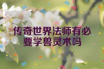传奇世界法师有必要学兽灵术吗