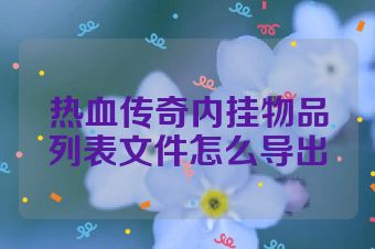 热血传奇内挂物品列表文件怎么导出