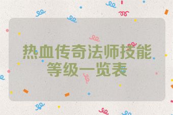 热血传奇法师技能等级一览表