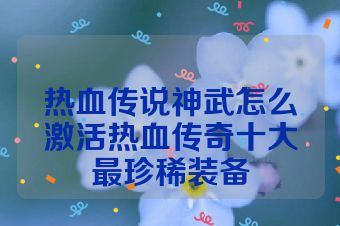 热血传说神武怎么激活热血传奇十大最珍稀装备