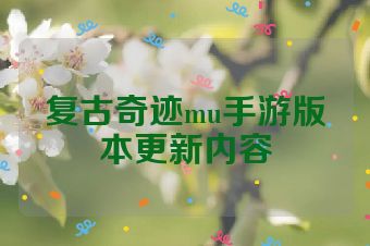 复古奇迹mu手游版本更新内容
