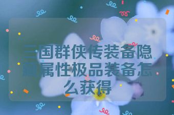 三国群侠传装备隐藏属性极品装备怎么获得
