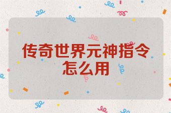 传奇世界元神指令怎么用