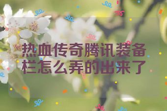热血传奇腾讯装备栏怎么弄的出来了
