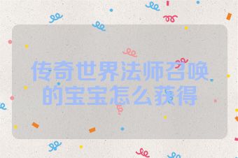 传奇世界法师召唤的宝宝怎么获得