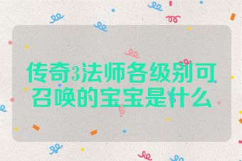 传奇3法师各级别可召唤的宝宝是什么