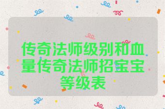 传奇法师级别和血量传奇法师招宝宝等级表