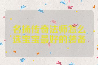 名扬传奇法师怎么选宝宝最好的装备