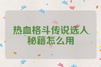 热血格斗传说选人秘籍怎么用