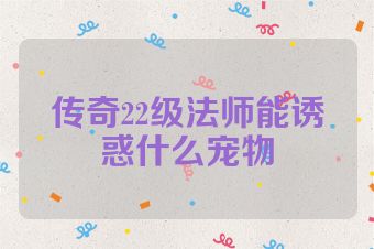 传奇22级法师能诱惑什么宠物