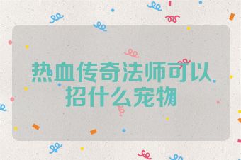 热血传奇法师可以招什么宠物