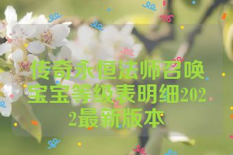 传奇永恒法师召唤宝宝等级表明细2022最新版本