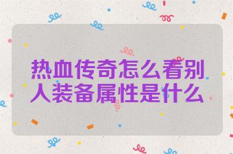 热血传奇怎么看别人装备属性是什么