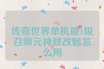 传奇世界单机版1级召唤元神修改器怎么用