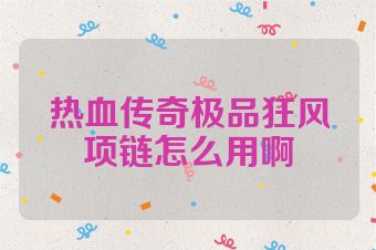 热血传奇极品狂风项链怎么用啊