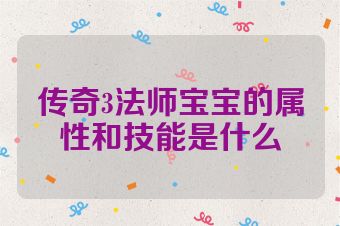传奇3法师宝宝的属性和技能是什么