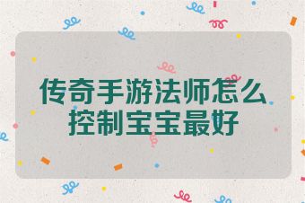 传奇手游法师怎么控制宝宝最好