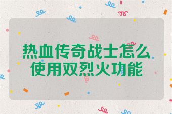 热血传奇战士怎么使用双烈火功能