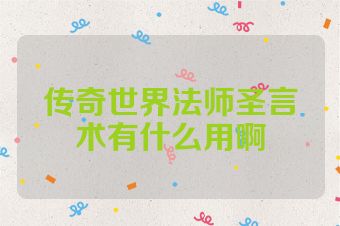 传奇世界法师圣言术有什么用啊